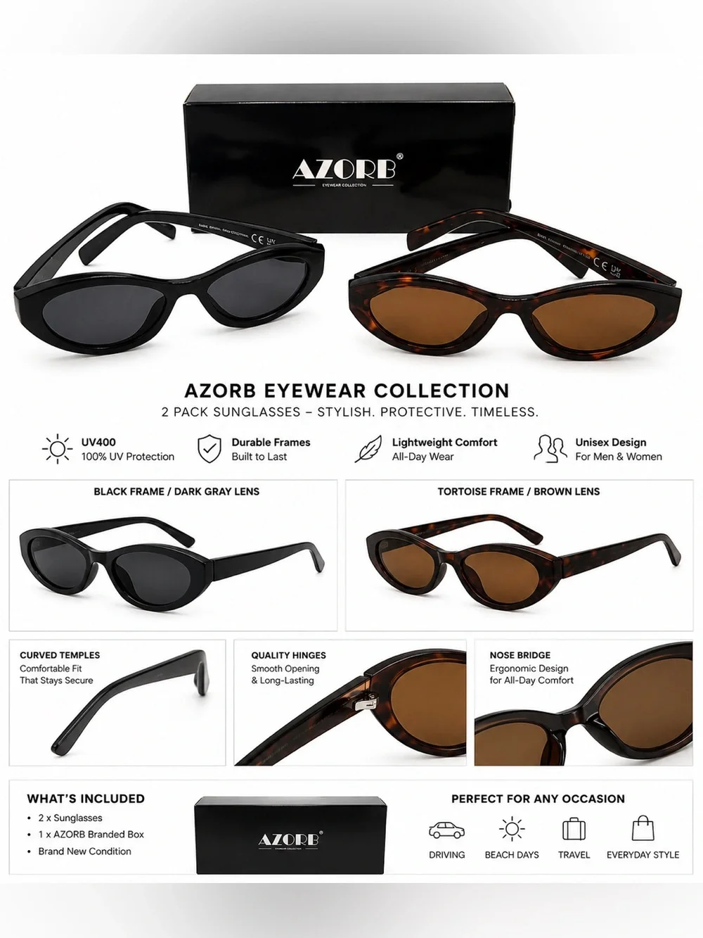 Women’s Sunglasses - Two Pairs! NWT Black & Tortoiseshell Oval Frames